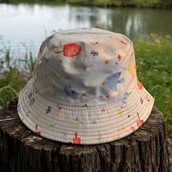 Boutique Handcrafted Whimsical Mushroom Print Baby Blue Trendy Bucket Hat OSFM - Picture 8 of 8